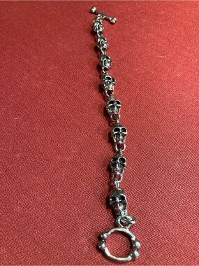 Silver Tone Skull Link Bracelet